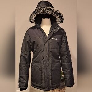 Bench Black Puffer Men's Jacket with Fur Hood Sz L